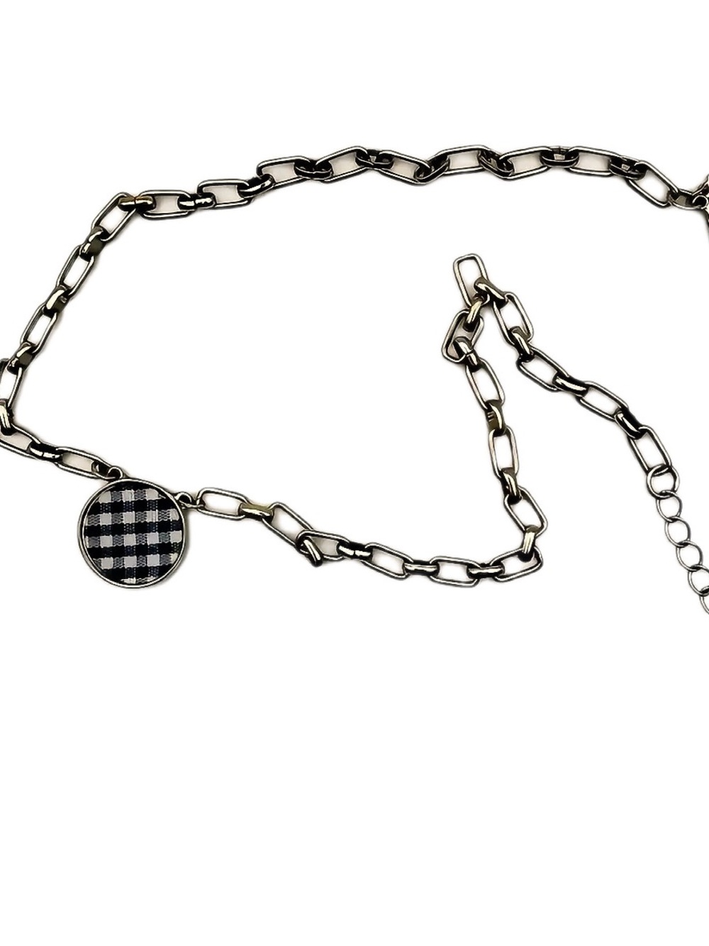 Bella Canvas Silver Chain Necklace with Black & White Gingham Disc